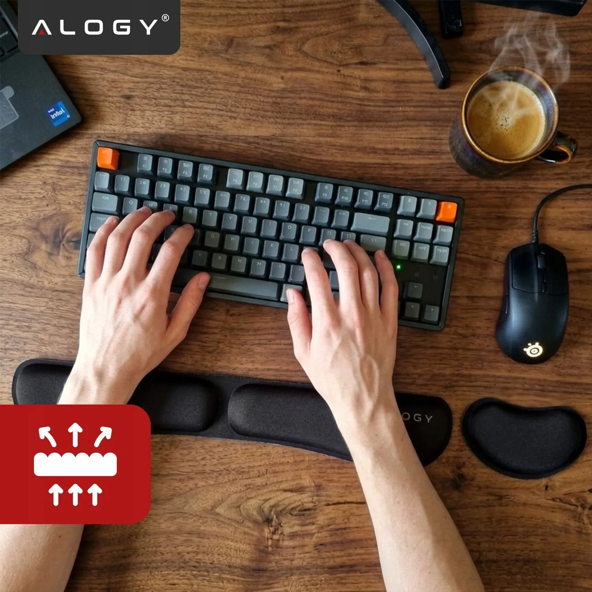 Klaviatūros ir riešo atrama, pelės kilimėlis, atminties putos, rinkinys 2 viename
