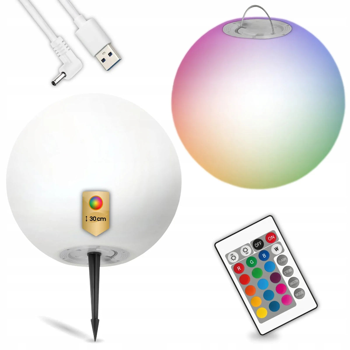 Kobi GARDEN BALL saulės LED sodo šviestuvas 3000K RGB 30cm