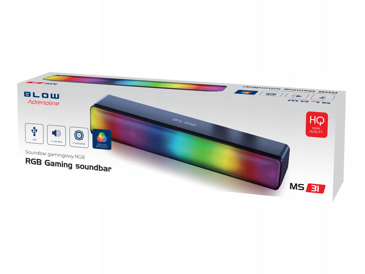 Kompiuterio garsiakalbiai 2.0 BLOW žaidimų garso juosta LED RGB spalvos USB 5V