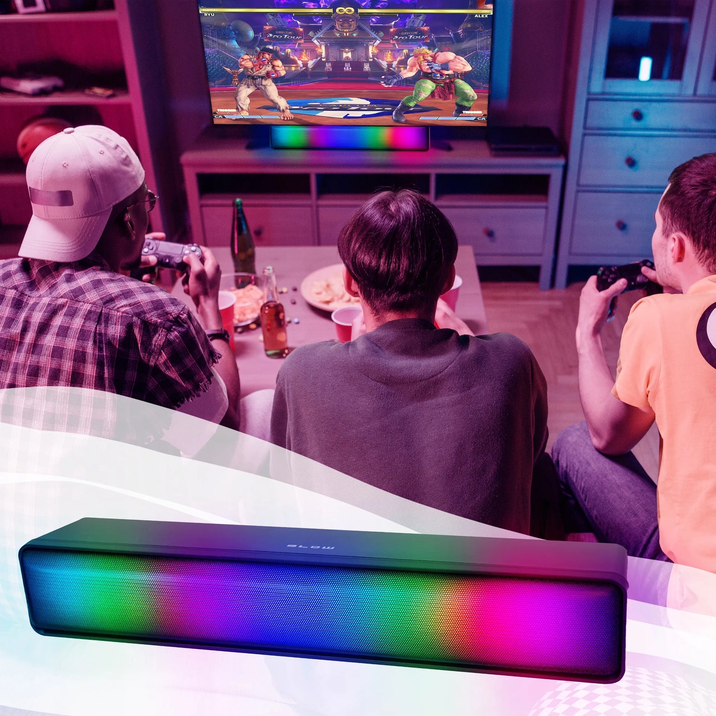 Kompiuterio garsiakalbiai 2.0 BLOW žaidimų garso juosta LED RGB spalvos USB 5V