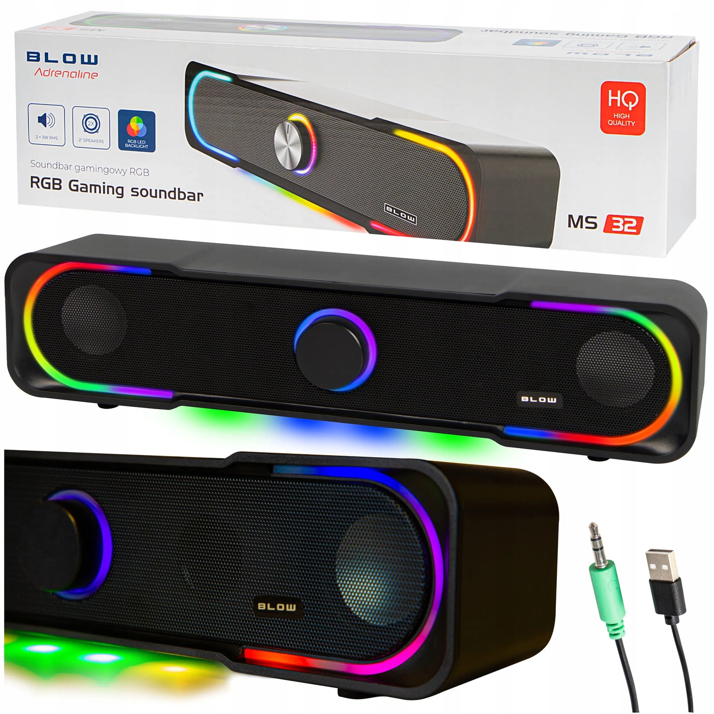 Kompiuterio garso kolonėlės 2.0 garsiakalbiai AUX USB LED