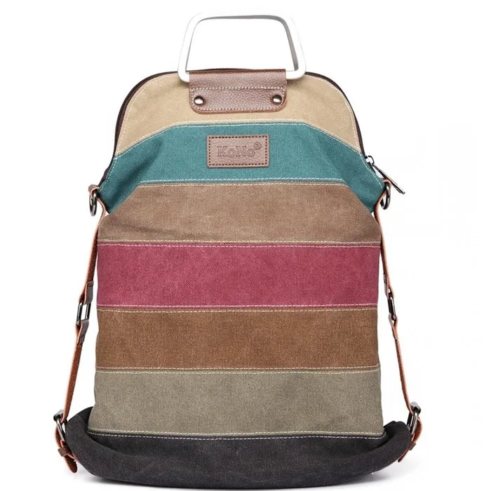 Kono 2 viename moteriška kuprinė ir rankinė, spalvinga, lengva, drobinė, „vaivorykštės“ stiliaus
