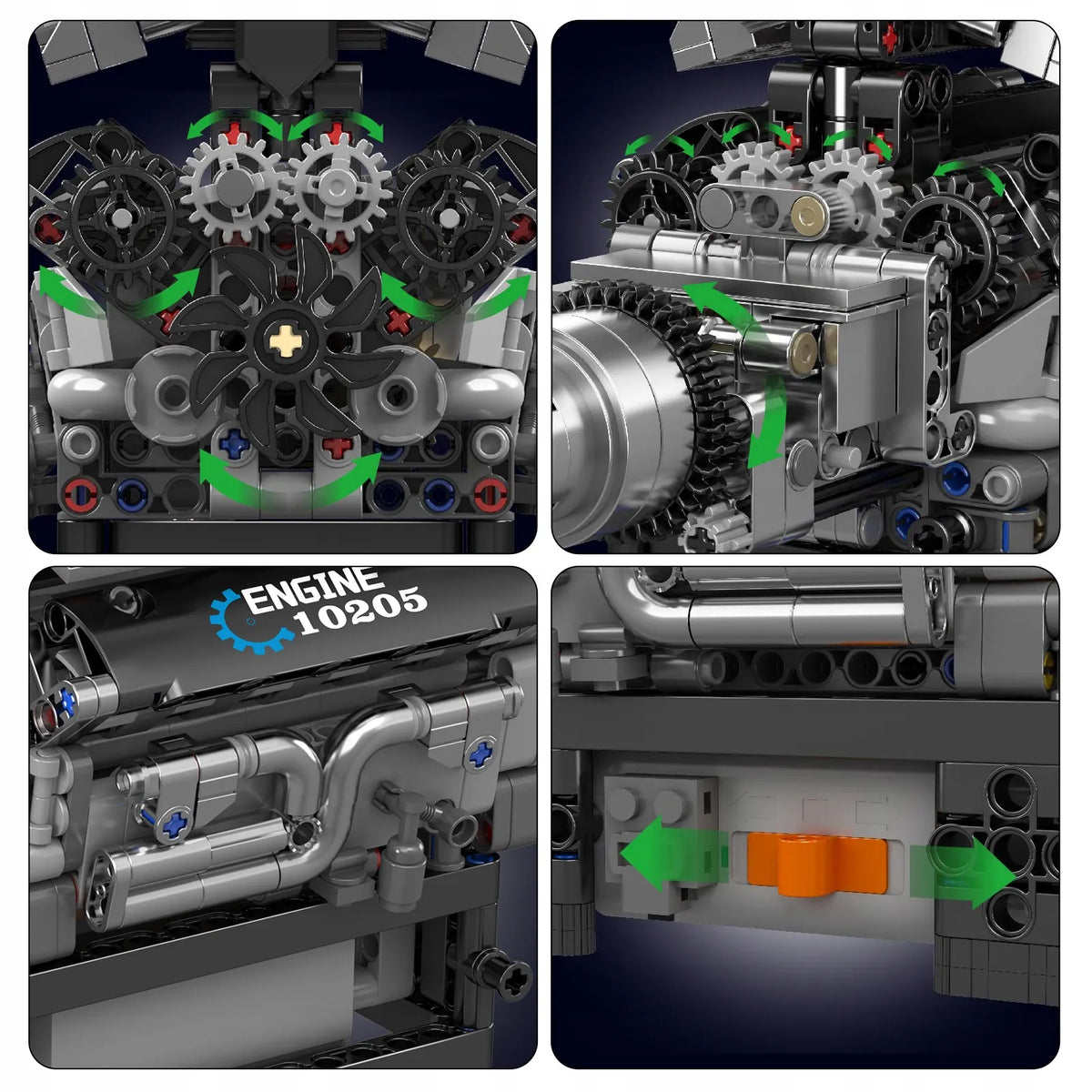 Konstrukcinis konstruktorius „Mould King 10205“, 733 detalės, „Rolls-Royce“ V12 variklis