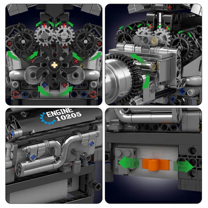 Konstrukcinis konstruktorius „Mould King 10205“, 733 detalės, „Rolls-Royce“ V12 variklis