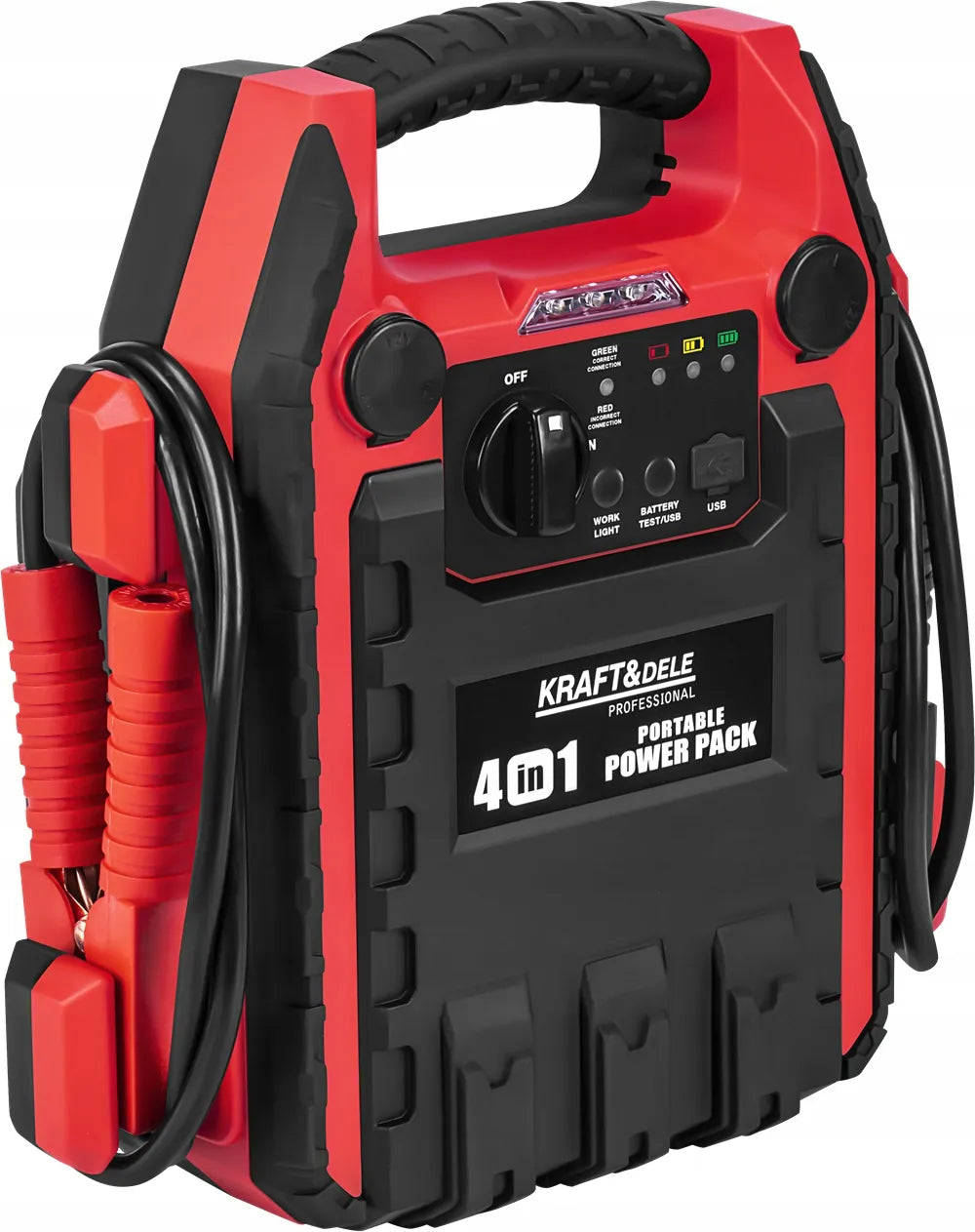 Kraft&Dele KD5346 4 viename automobilinis paleidimo įrenginys, 1200/600 A, 22 Ah, 12 V, su LED apšvietimu ir kompresoriumi