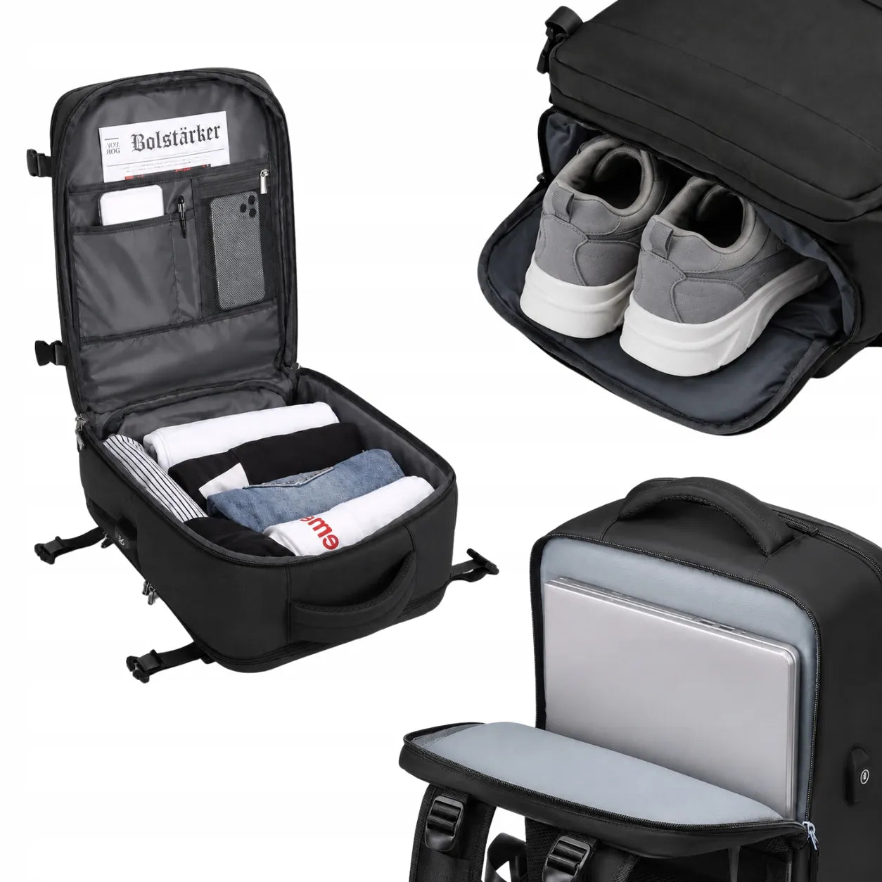 Kuprinė į lėktuvą, rankinis bagažas 40x25x20 WizzAir Ryanair, kabininė 20l USB