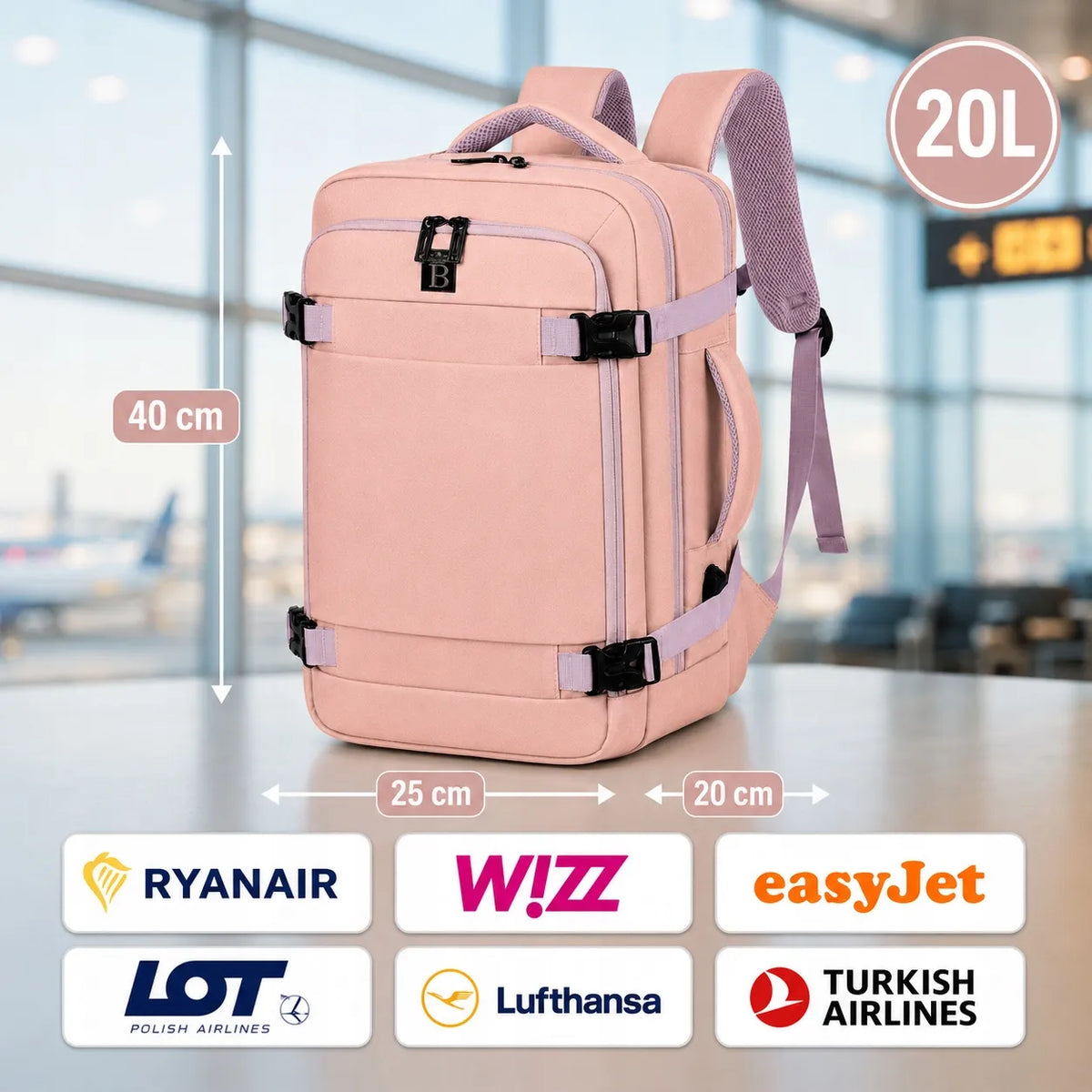 Kuprinė lėktuvui, rankinis bagažas 40x25x20 Ryanair Wizz Air kabininė 20l