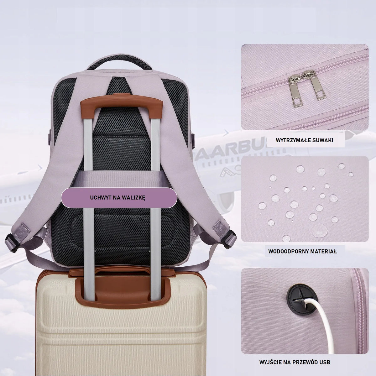 Kuprinė skrydžiams, rankinis bagažas 40x30x20 violetinė Rosso