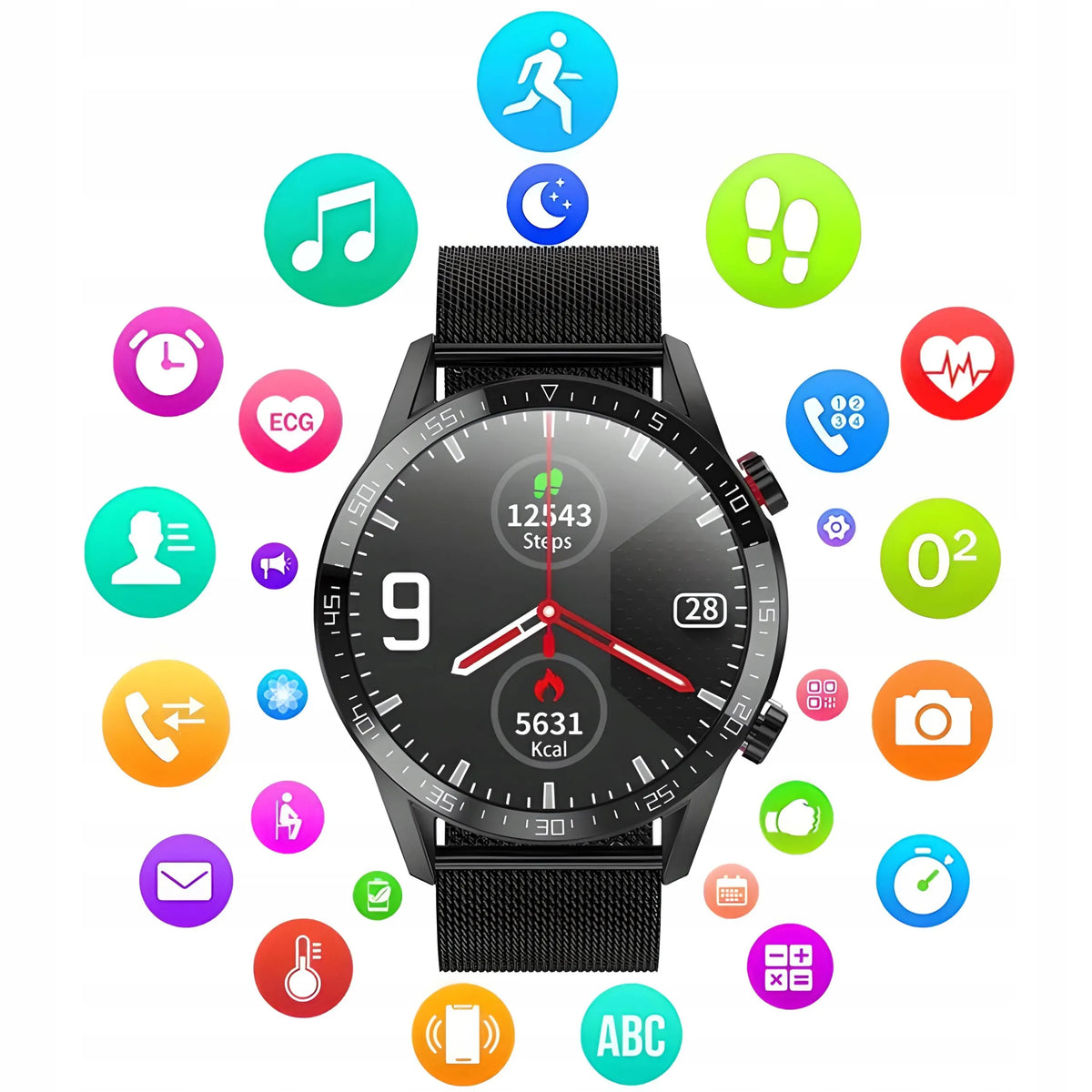 L13 Bluetooth išmanusis laikrodis su žingsniamačiu ir sveikatos stebėjimu, skirtas Android ir iOS