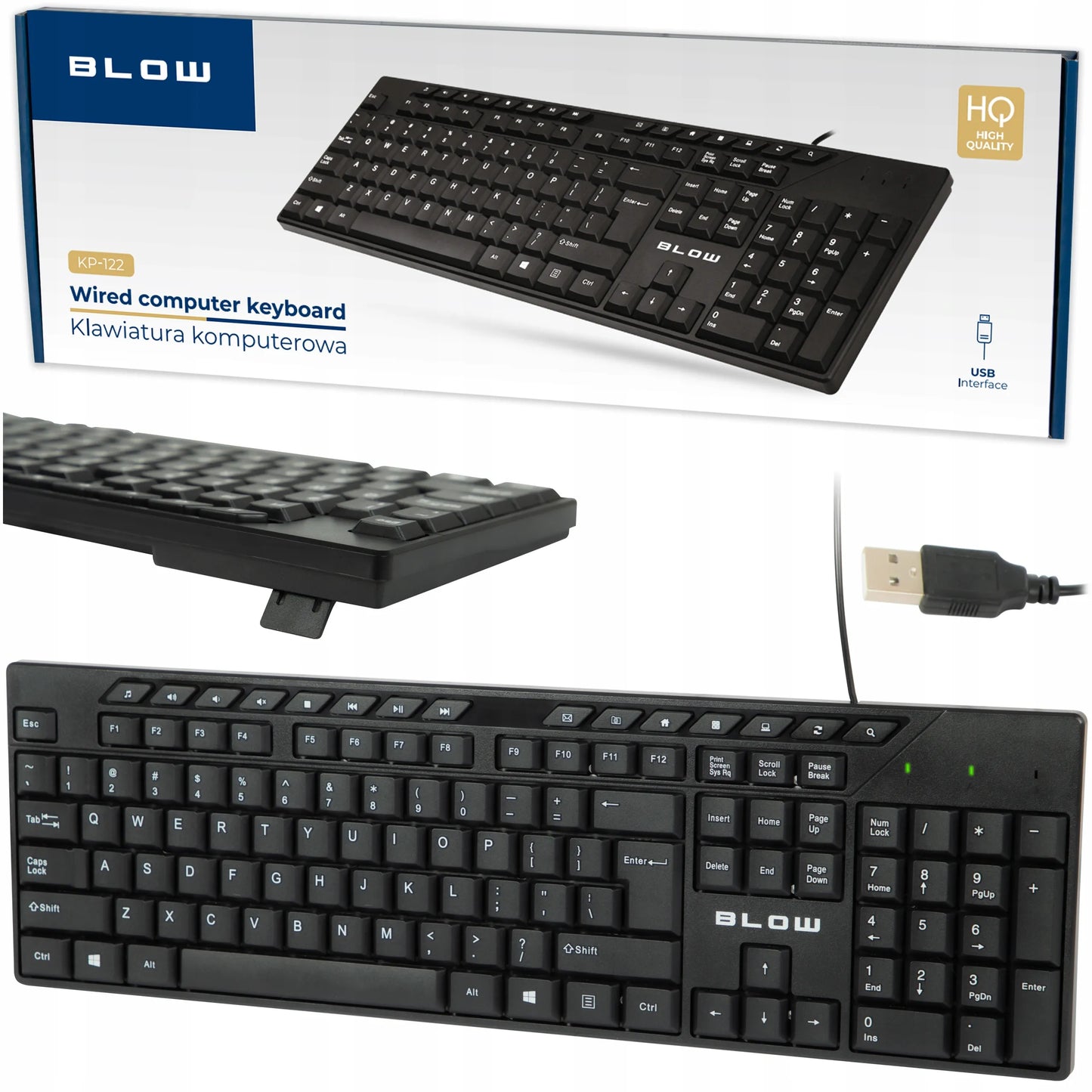 Laidinė USB QWERTY membraninė skaičių klaviatūra 1,5m biurui ir kompiuteriui