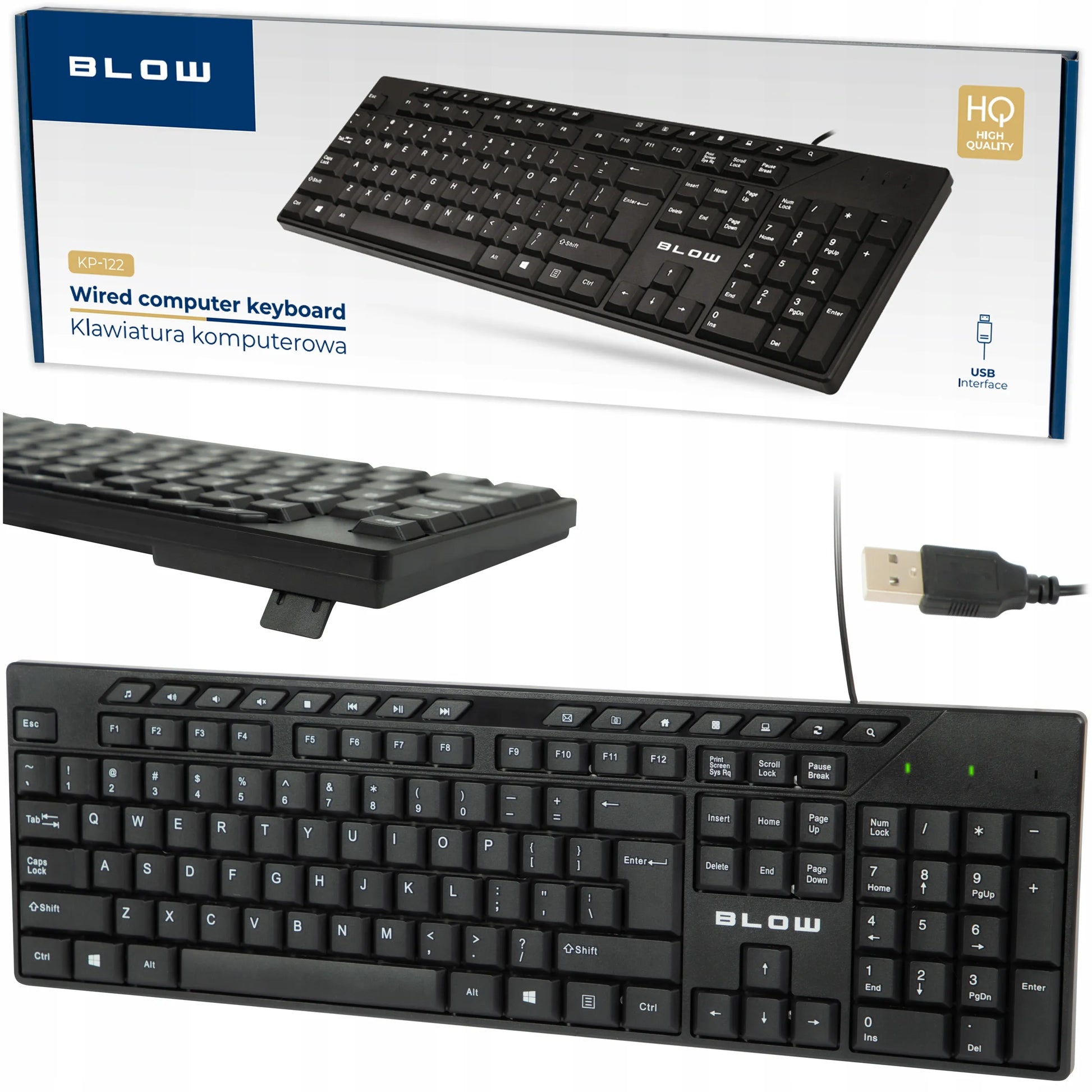 Laidinė USB QWERTY membraninė skaičių klaviatūra 1,5m biurui ir kompiuteriui