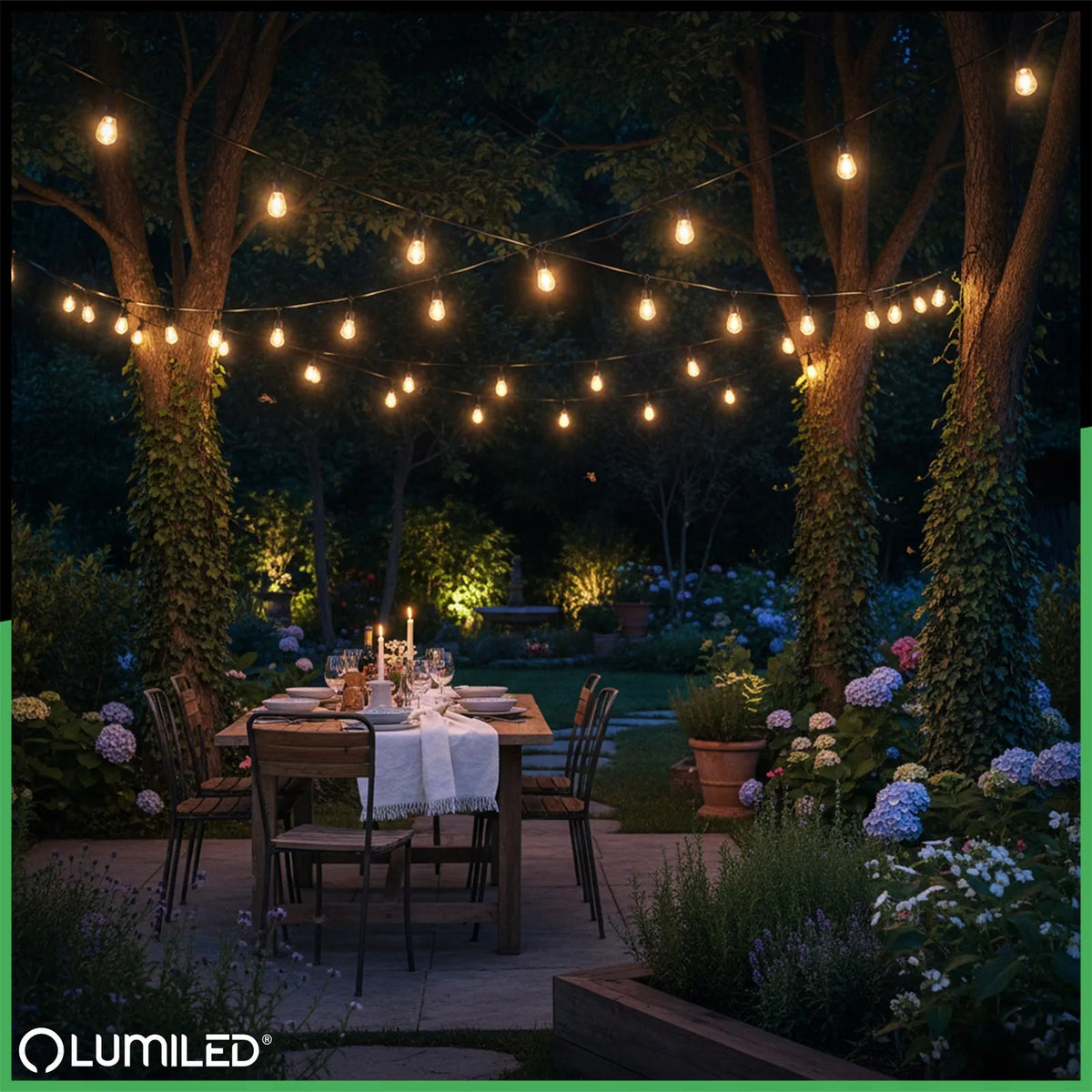 Lauko sodo girlianda, šviesų grandinė, LED laidas, 20m, 20x E27