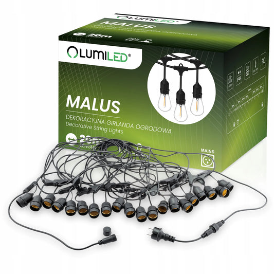 Lauko sodo girlianda, šviesų grandinė, LED laidas, 20m, 20x E27