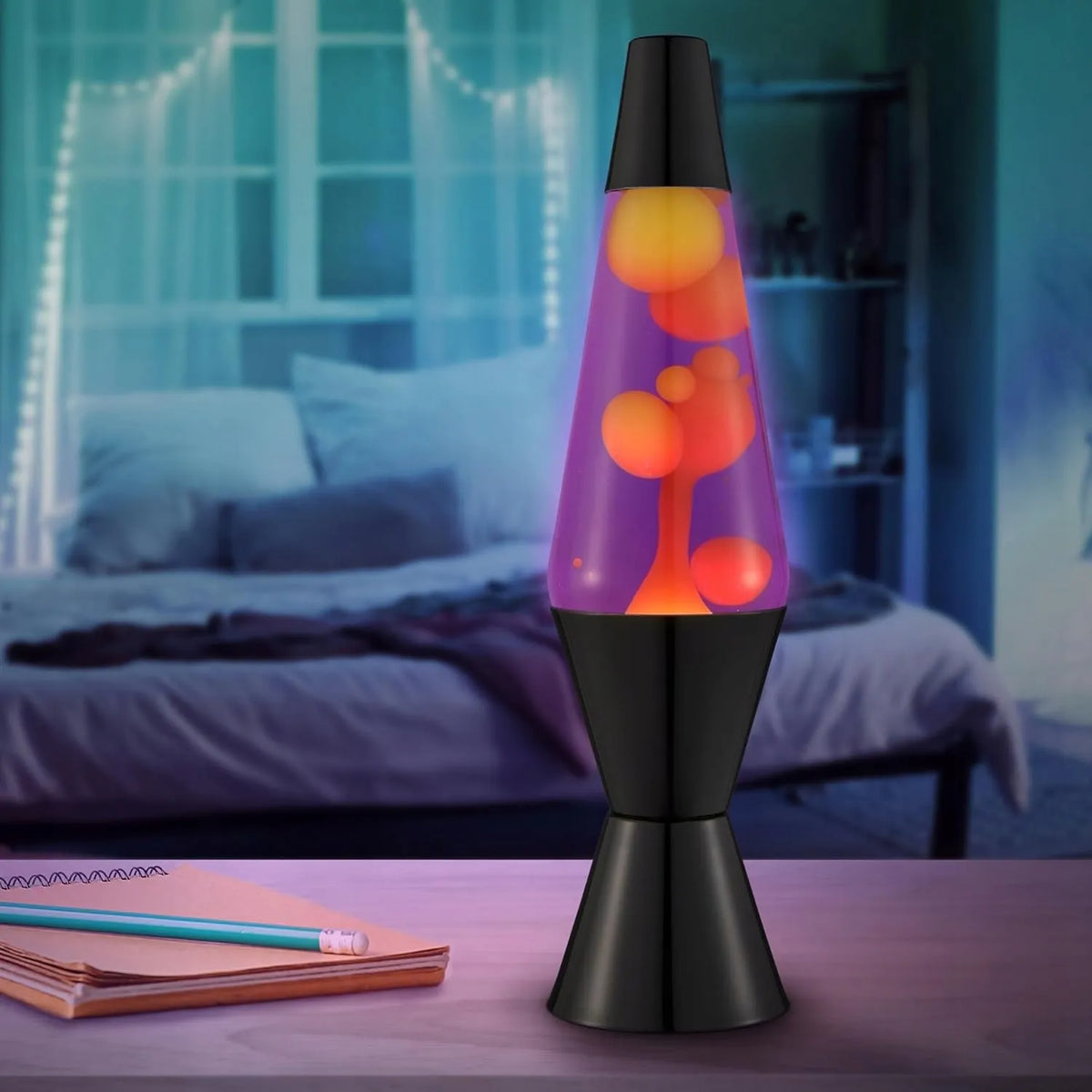 Lava magma lempa, violetinė-oranžinė naktinė lempa, vaško retro stiliaus 37 cm nuotaikingas apšvietimas