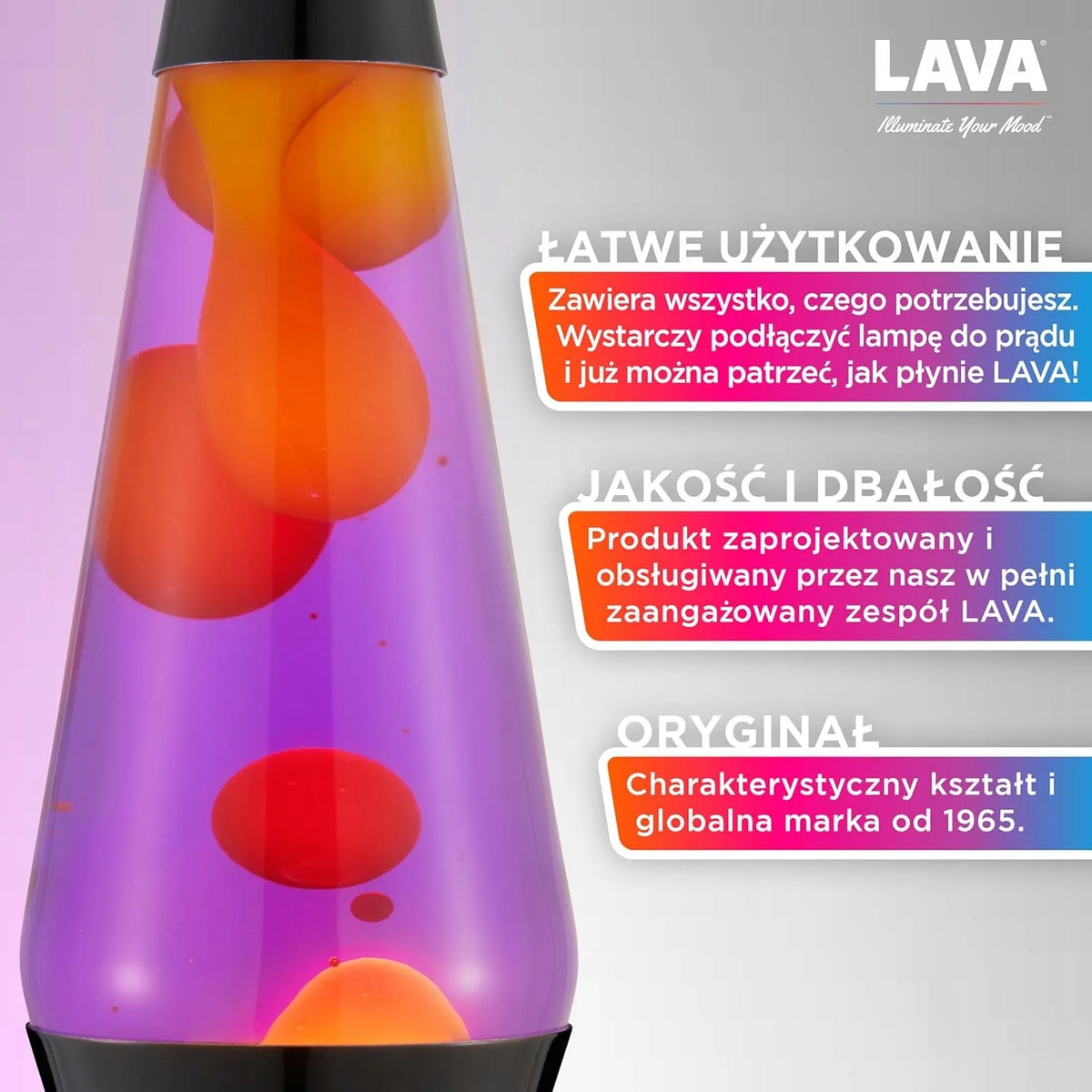 Lava magma lempa, violetinė-oranžinė naktinė lempa, vaško retro stiliaus 37 cm nuotaikingas apšvietimas
