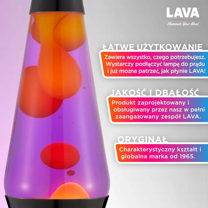 Lava magma lempa, violetinė-oranžinė naktinė lempa, vaško retro stiliaus 37 cm nuotaikingas apšvietimas
