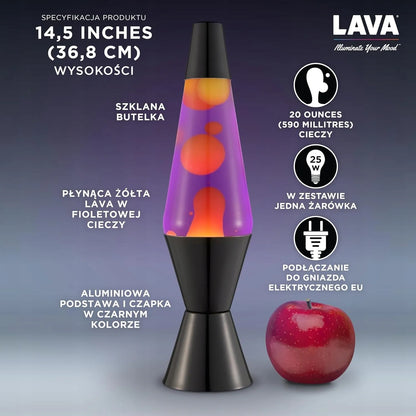 Lava magma lempa, violetinė-oranžinė naktinė lempa, vaško retro stiliaus 37 cm nuotaikingas apšvietimas