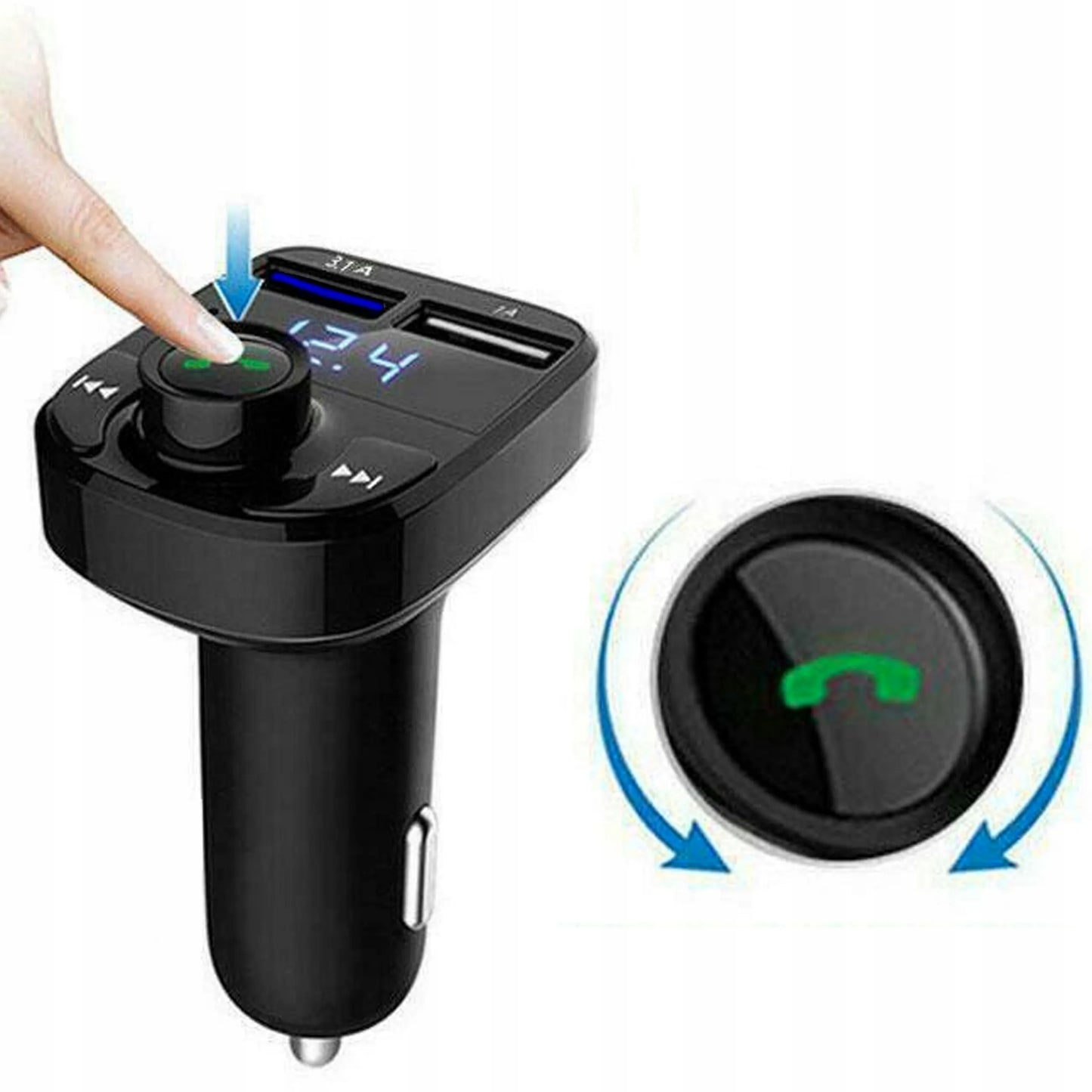 LAZYhome TRANSMITER FM DUAL 2xUSB X8 „Bluetooth“ FM MP3 SD įkroviklis su laisvų rankų įranga