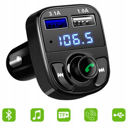 LAZYhome TRANSMITER FM DUAL 2xUSB X8 „Bluetooth“ FM MP3 SD įkroviklis su laisvų rankų įranga