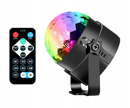 LED diskotekinis RGB projektorius su garso jutikliu ir nuotolinio valdymo pulteliu