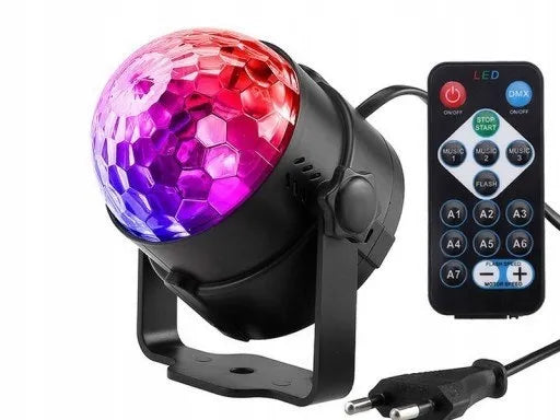LED diskotekinis RGB projektorius su garso jutikliu ir nuotolinio valdymo pulteliu