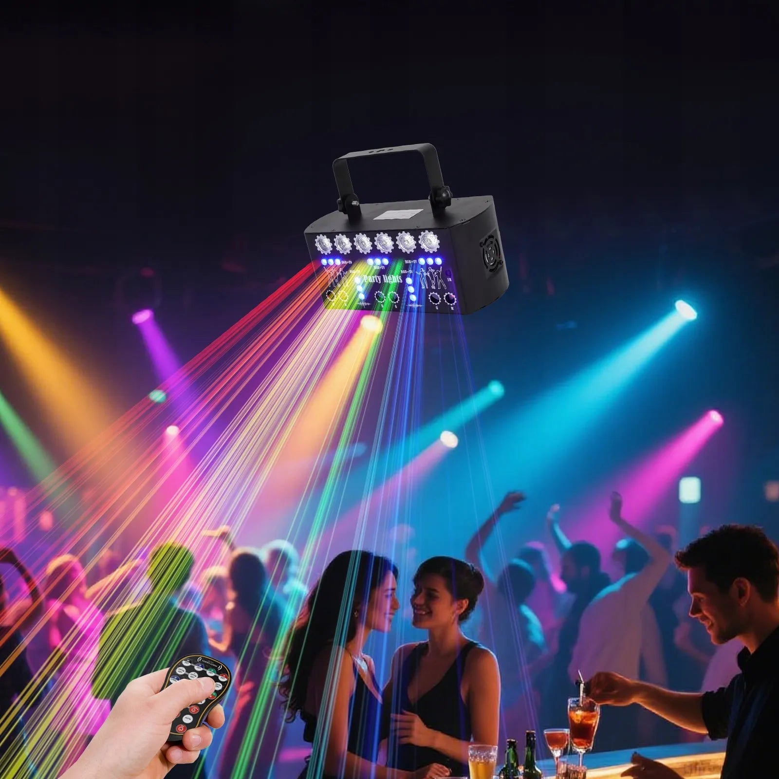 LED diskotekos šviesa su nuotolinio valdymo pulteliu, DJ vakarėlių lempa, 27 diodai