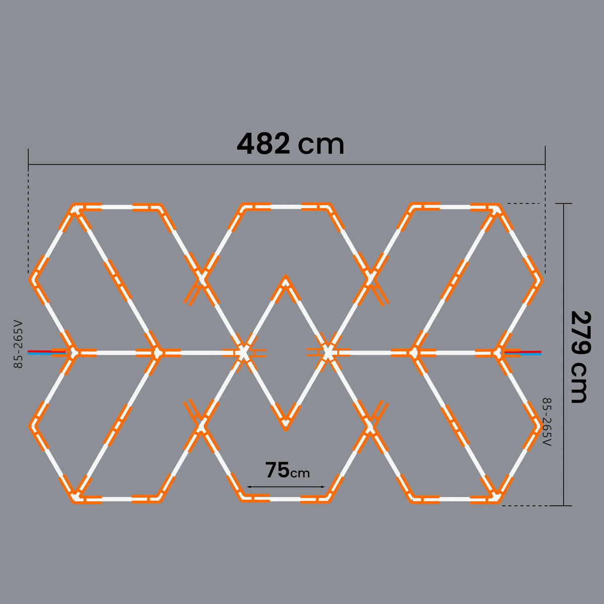 LED HEXAGON lubinis šviestuvas 588 W garažui ir dirbtuvėms, 482 × 279 cm