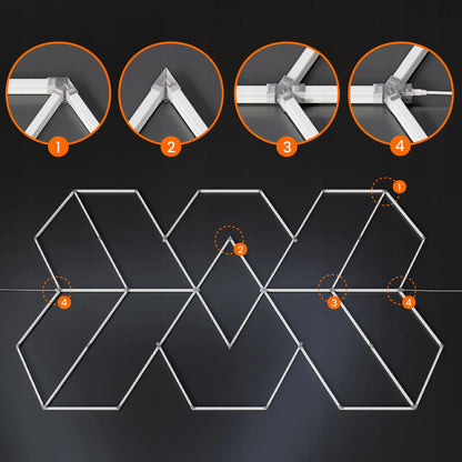LED HEXAGON lubinis šviestuvas 588 W garažui ir dirbtuvėms, 482 × 279 cm
