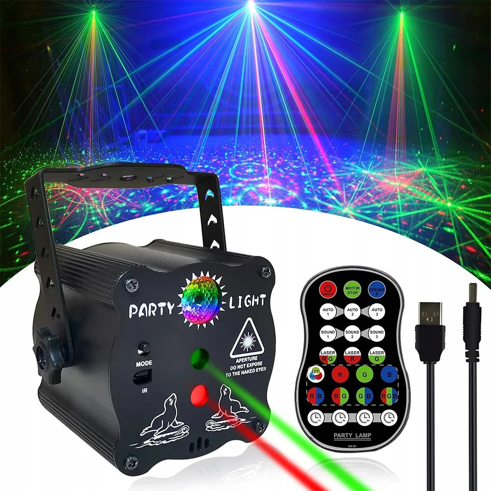LED lazerinis projektorius USB diskotekų šviesos efektas 60 raštų