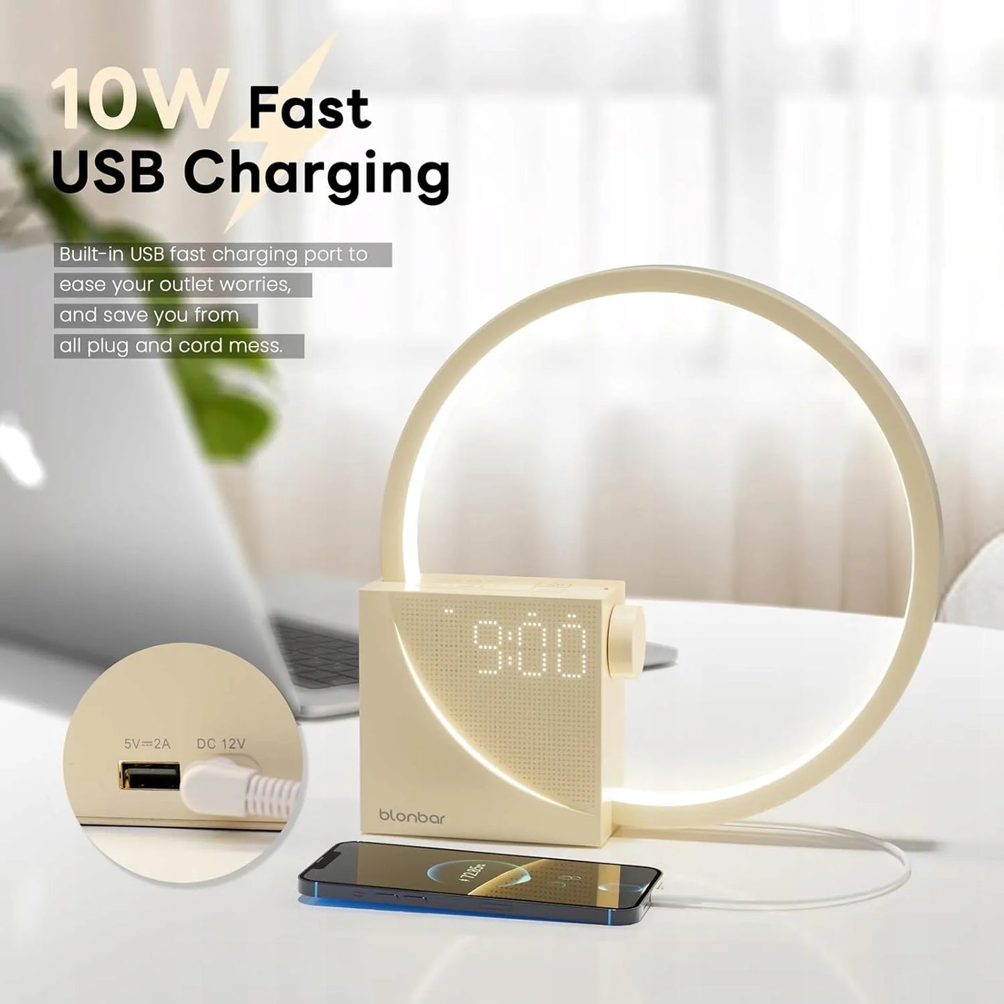 LED Naktinis Šviestuvas su Žadintuvu, Gamtos Garsais ir USB