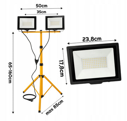 LED prožektorius 2x 100W su statyvu, 200W, skirtas garažui ir remonto darbams