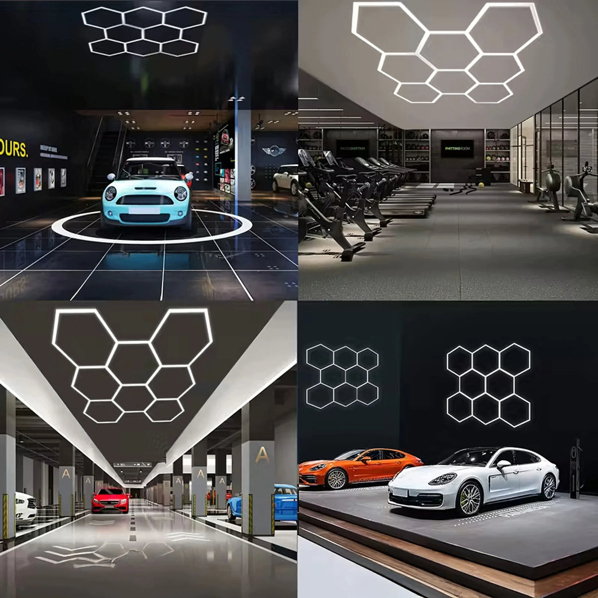 LED šešiakampė panelė dirbtuvių ir garažo apšvietimui, 257 × 244 cm, 280 W, 6500 K