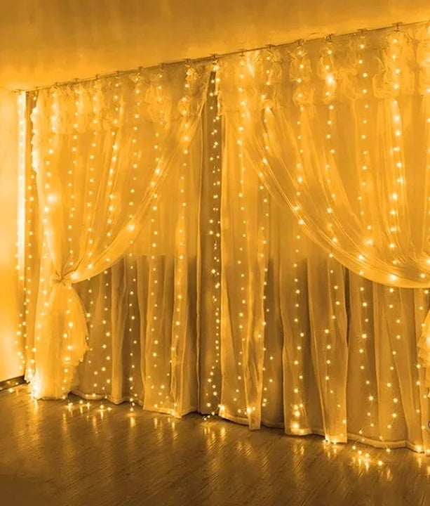 LED šviesos užuolaida 3 × 3 m, 300 kalėdinių lempučių, girlianda langui
