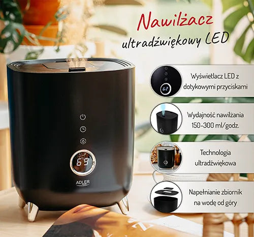 LED ultragarsinis drėkintuvas juodos spalvos namams