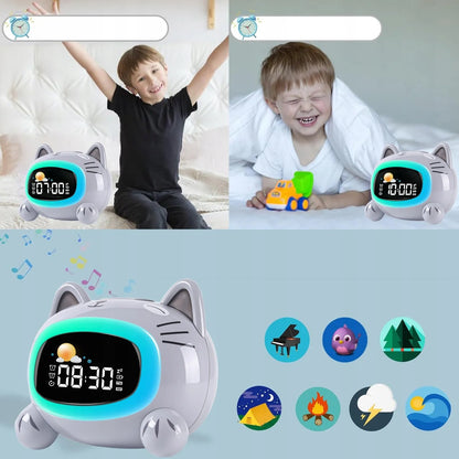 LED Vaikiškas Laikrodis su Žadintuvu Katinas