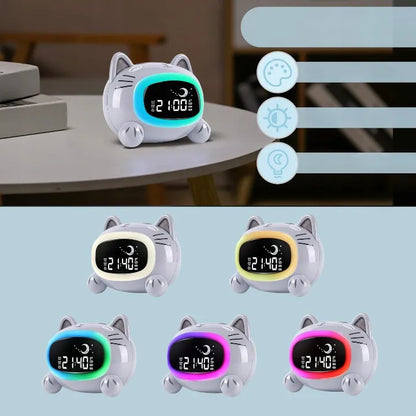 LED Vaikiškas Laikrodis su Žadintuvu Katinas