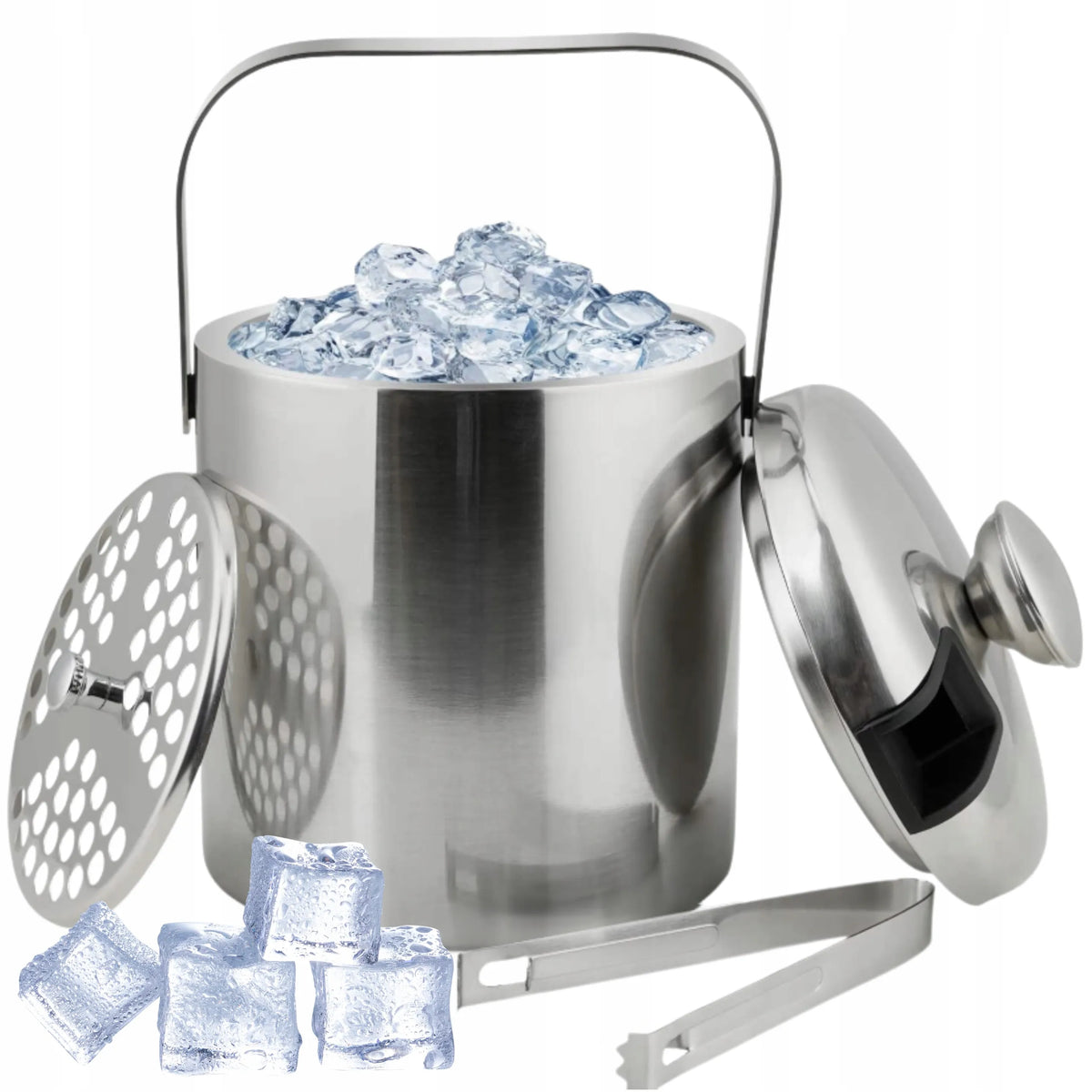 Ledo kibirėlis 1,3 l su žnyplėmis, sidabro blizgesio Lugo cooler