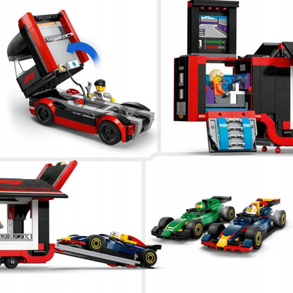 LEGO 60445 City F1 sunkvežimis su RB20 ir AMR24 F1 bolidais