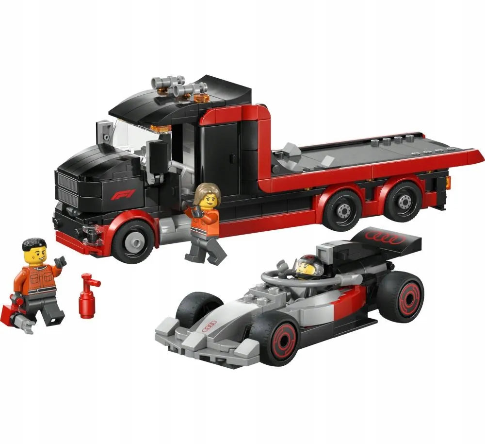 LEGO 60493 CITY sunkvežimis F1 su Audi F1 bolidu