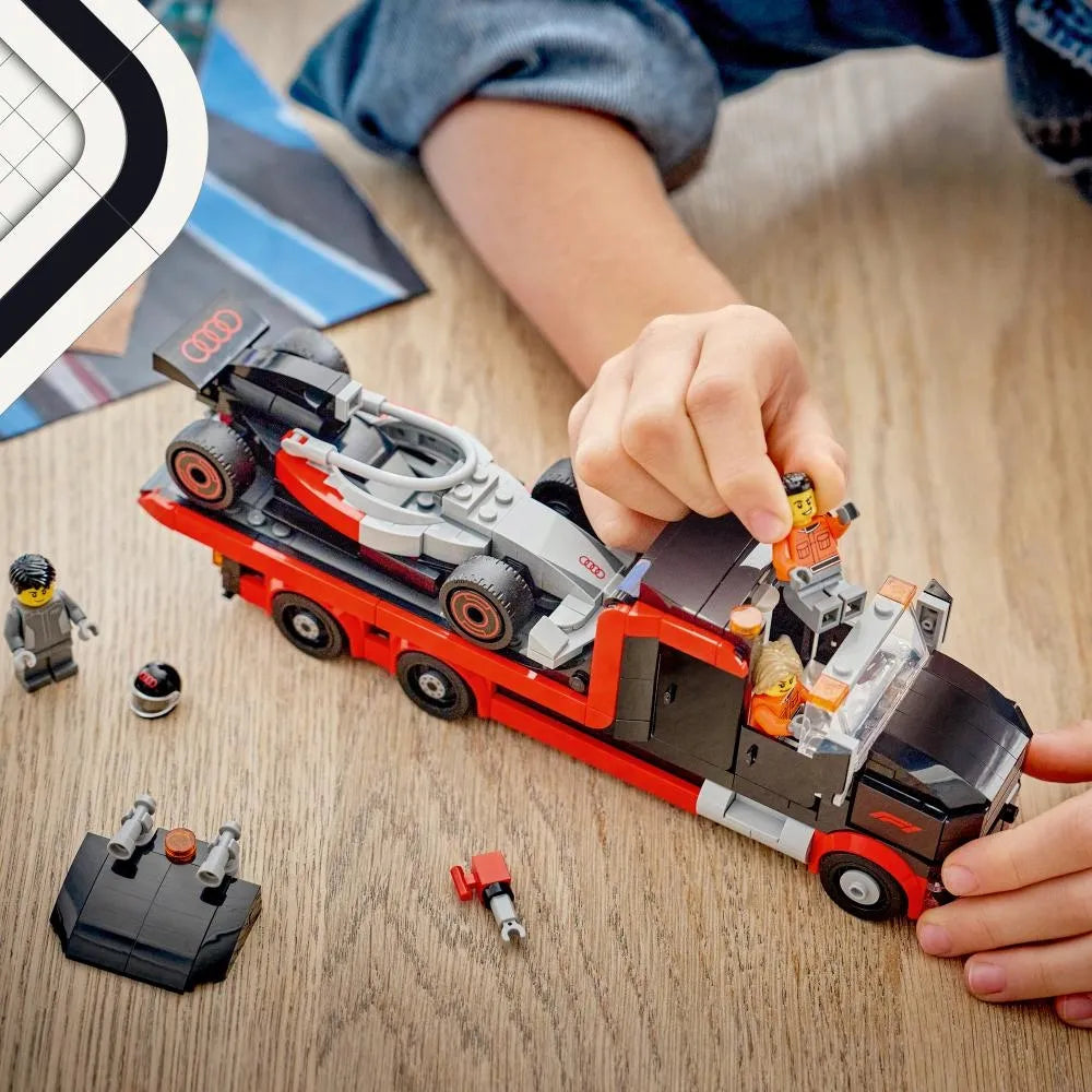 LEGO 60493 CITY sunkvežimis F1 su Audi F1 bolidu
