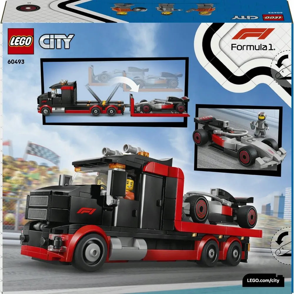 LEGO 60493 CITY sunkvežimis F1 su Audi F1 bolidu