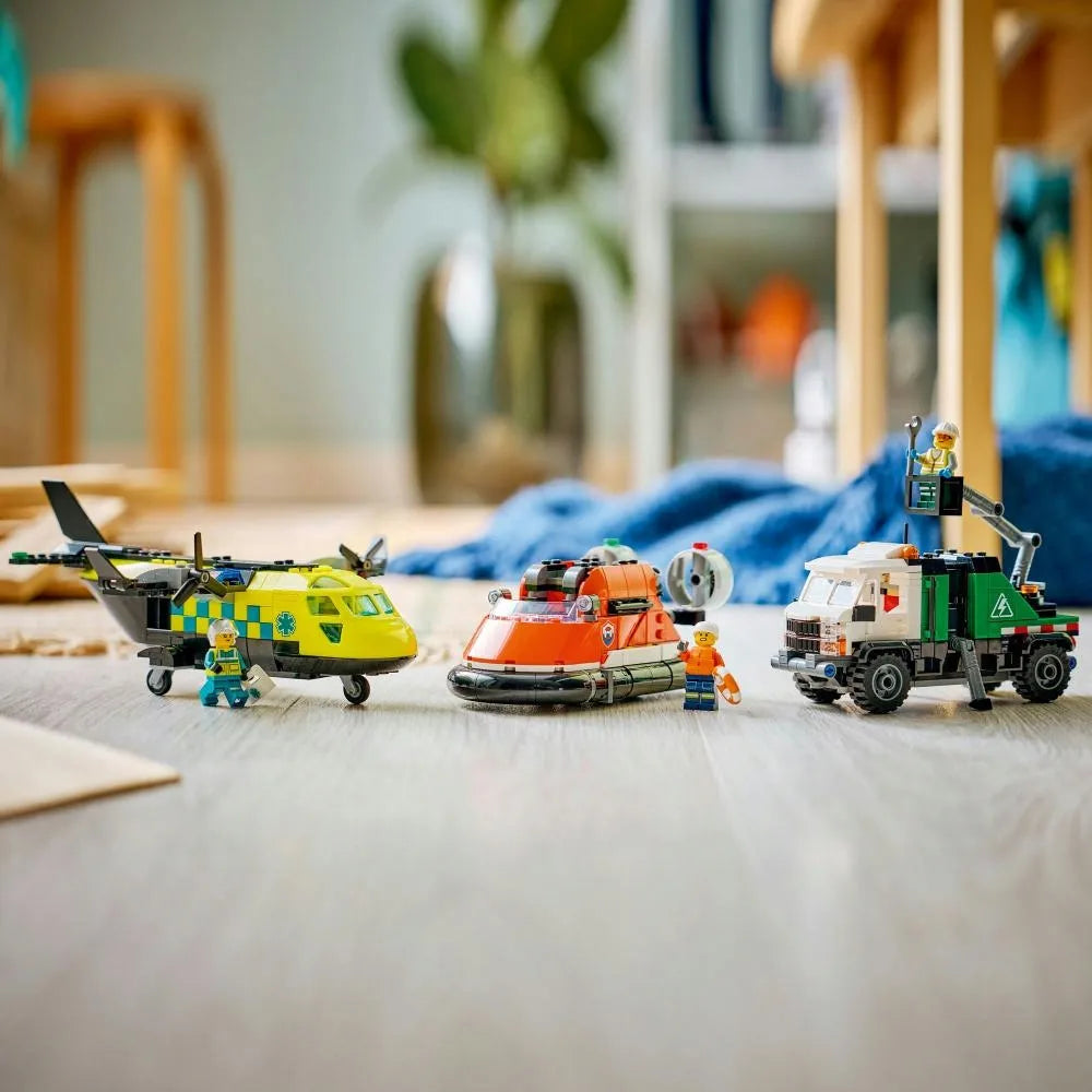 LEGO 60505 CITY Rinkinys su lėktuvu, techninės priežiūros sunkvežimiu ir oro pagalvės laivu