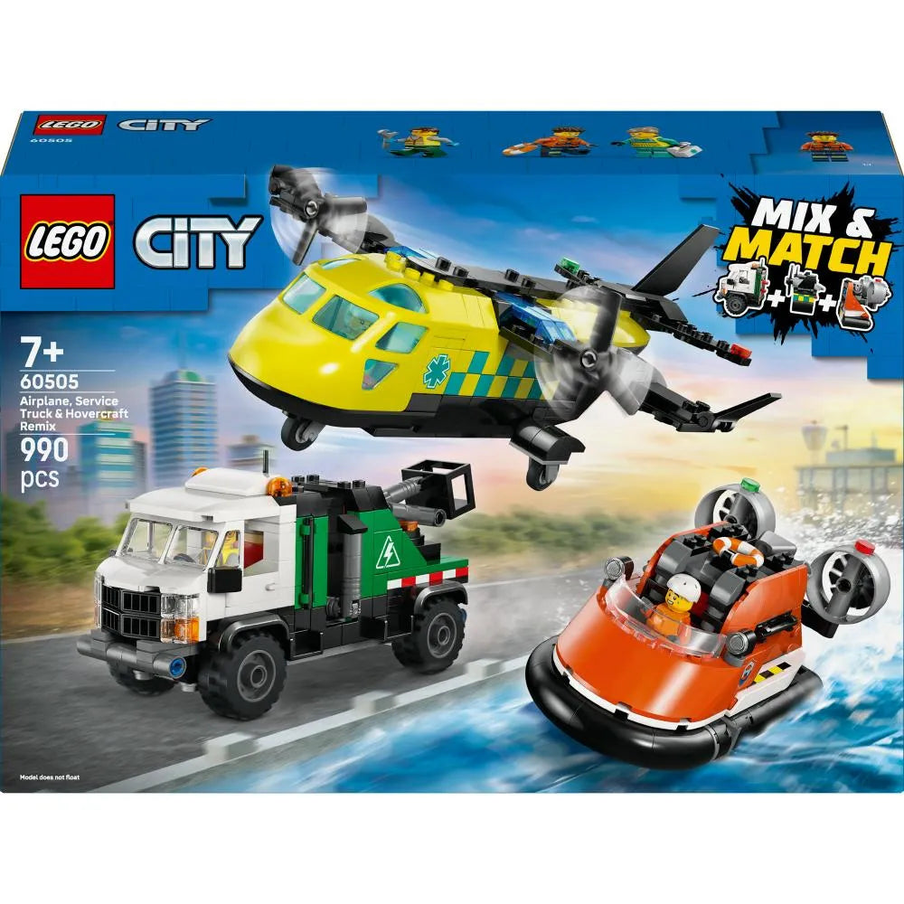 LEGO 60505 CITY Rinkinys su lėktuvu, techninės priežiūros sunkvežimiu ir oro pagalvės laivu