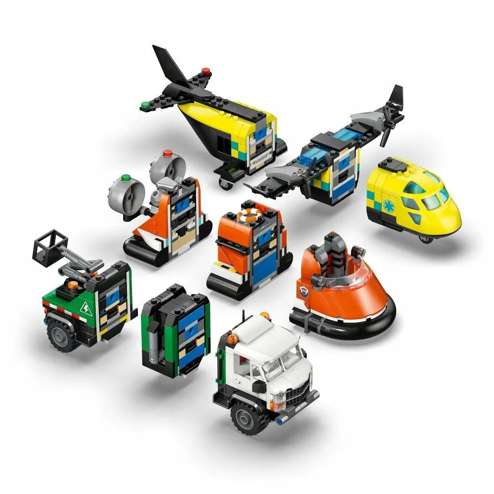 LEGO 60505 CITY Rinkinys su lėktuvu, techninės priežiūros sunkvežimiu ir oro pagalvės laivu