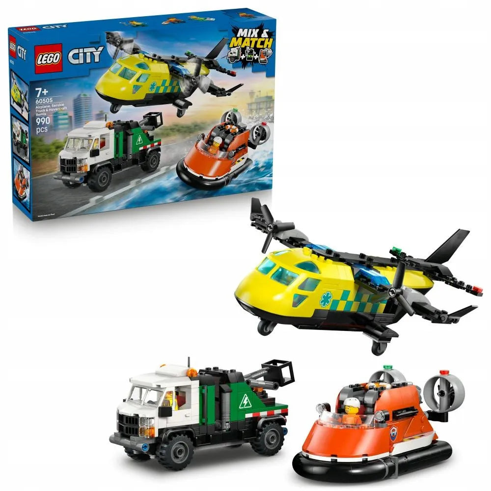 LEGO 60505 CITY Rinkinys su lėktuvu, techninės priežiūros sunkvežimiu ir oro pagalvės laivu