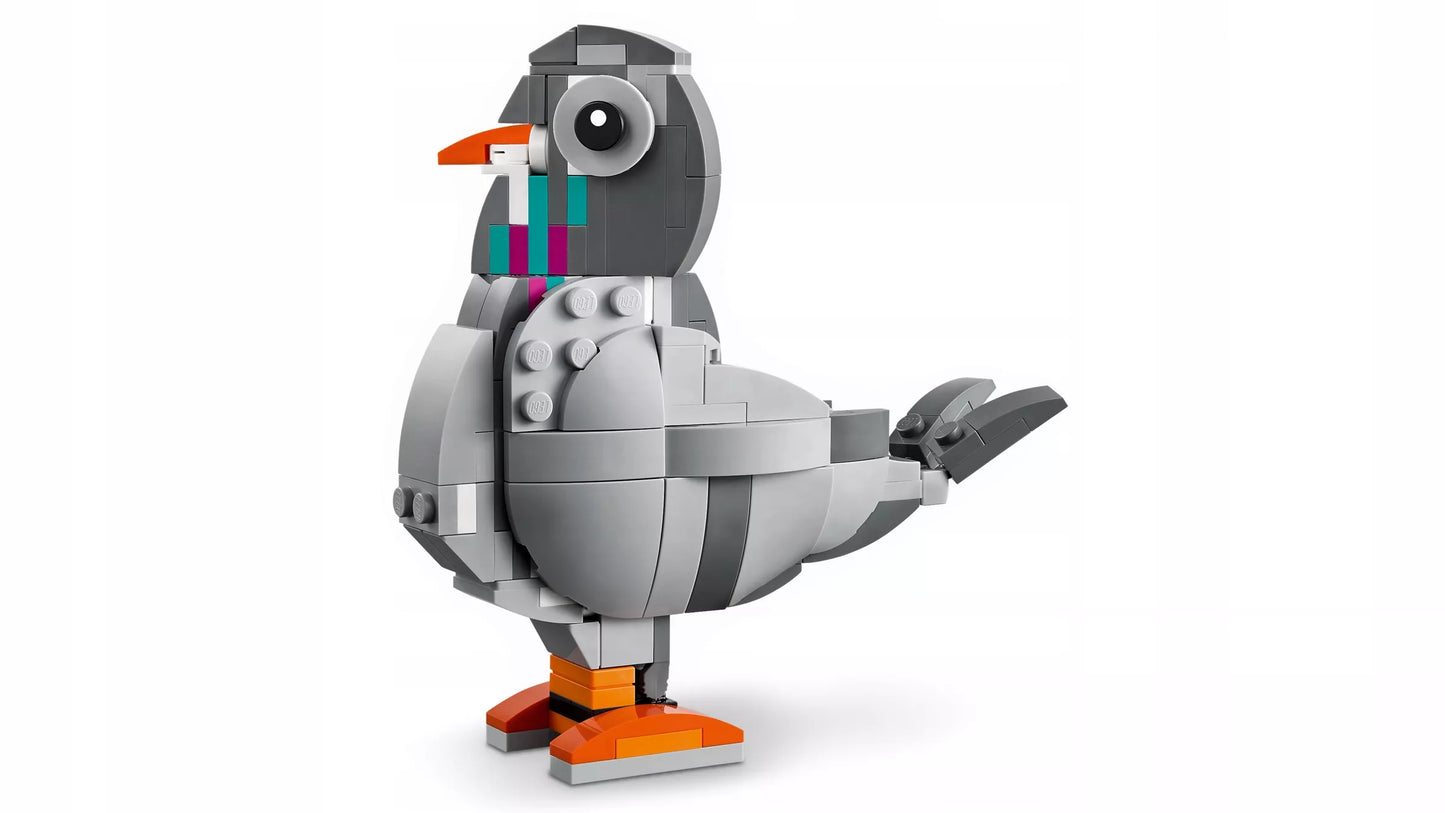 LEGO Creator 3 viename „Išdykęs katinas“, „Judrus šuo“ ir „Mielas balandis“ 31163