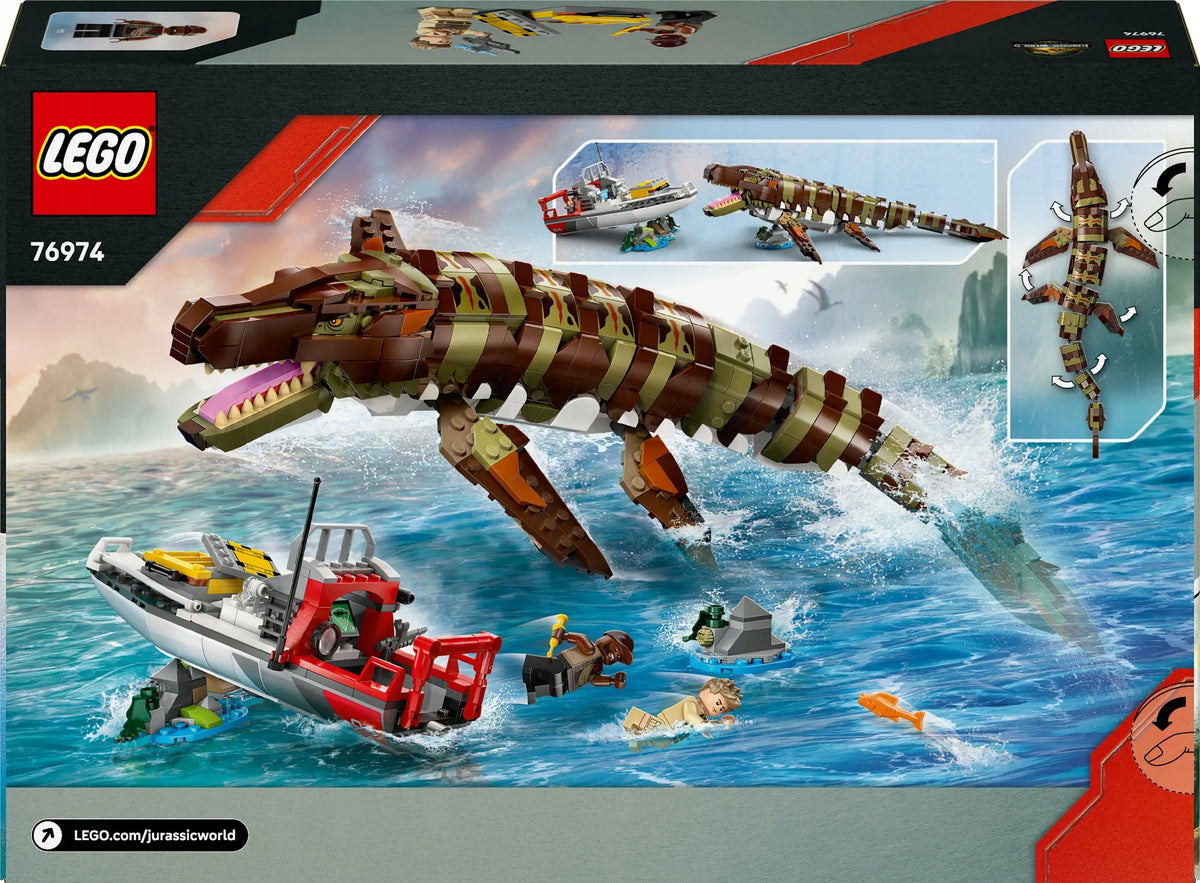 LEGO Jurassic World misija laivu ir mozazauro modelis 76974
