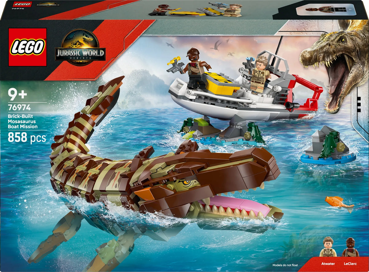 LEGO Jurassic World misija laivu ir mozazauro modelis 76974