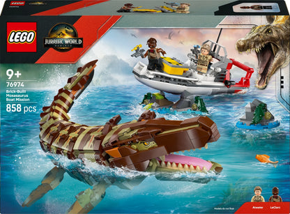 LEGO Jurassic World misija laivu ir mozazauro modelis 76974