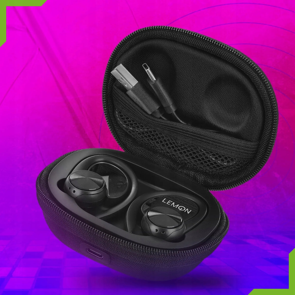 LEMON J92 sportinės belaidės „Bluetooth“ ausinės su įkrovimo dėklu